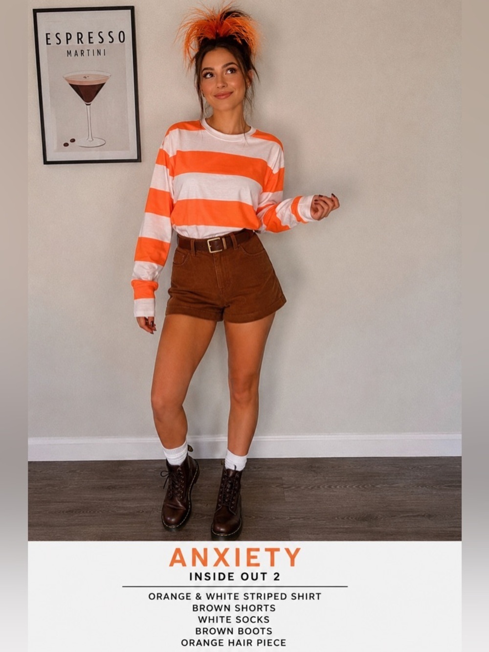 Inside Out Anxiety Costume Orange White Striped Shirt Halloween